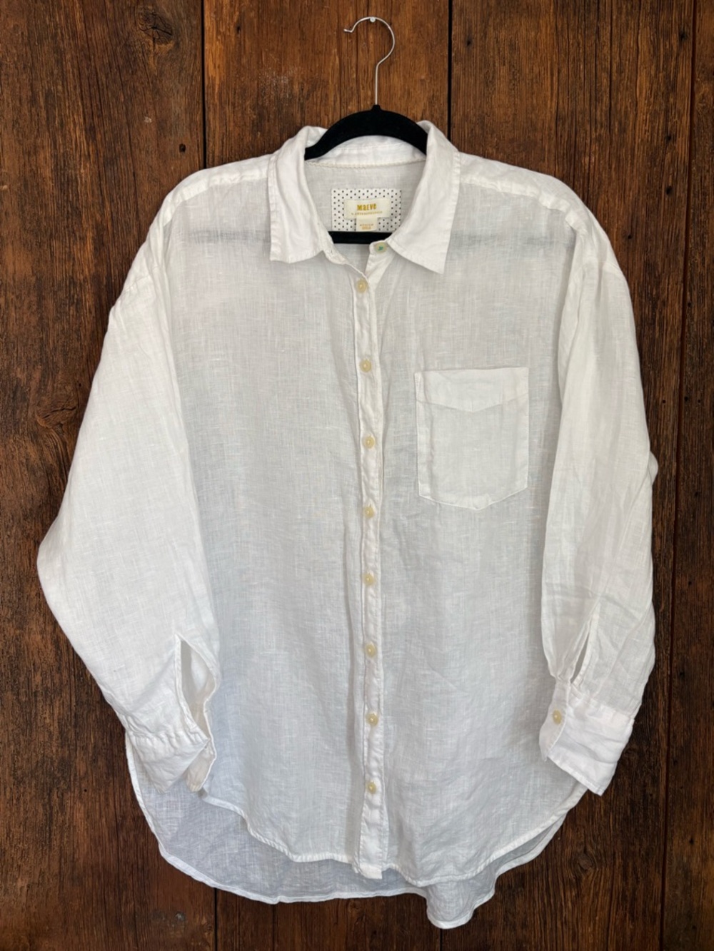 Anthropologie Maeve White Linen Button-Up Shirt